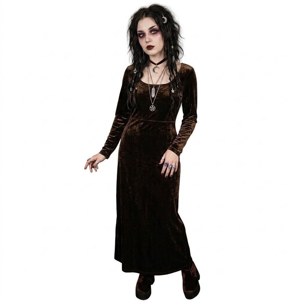 Vintage Eddie Bauer Brown Velvet Long Sleeve Maxi Dress Large Whimsigoth Grunge
